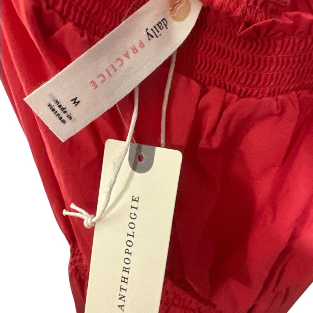 Anthropologie Red Ruched Ruffled Midi Dress - Picture 3 of 9